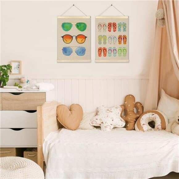 Summer Beach Wall Art Set Flip Flop Coastal Decor Hanging Posters 12x16 Inch - Picture 3 of 7